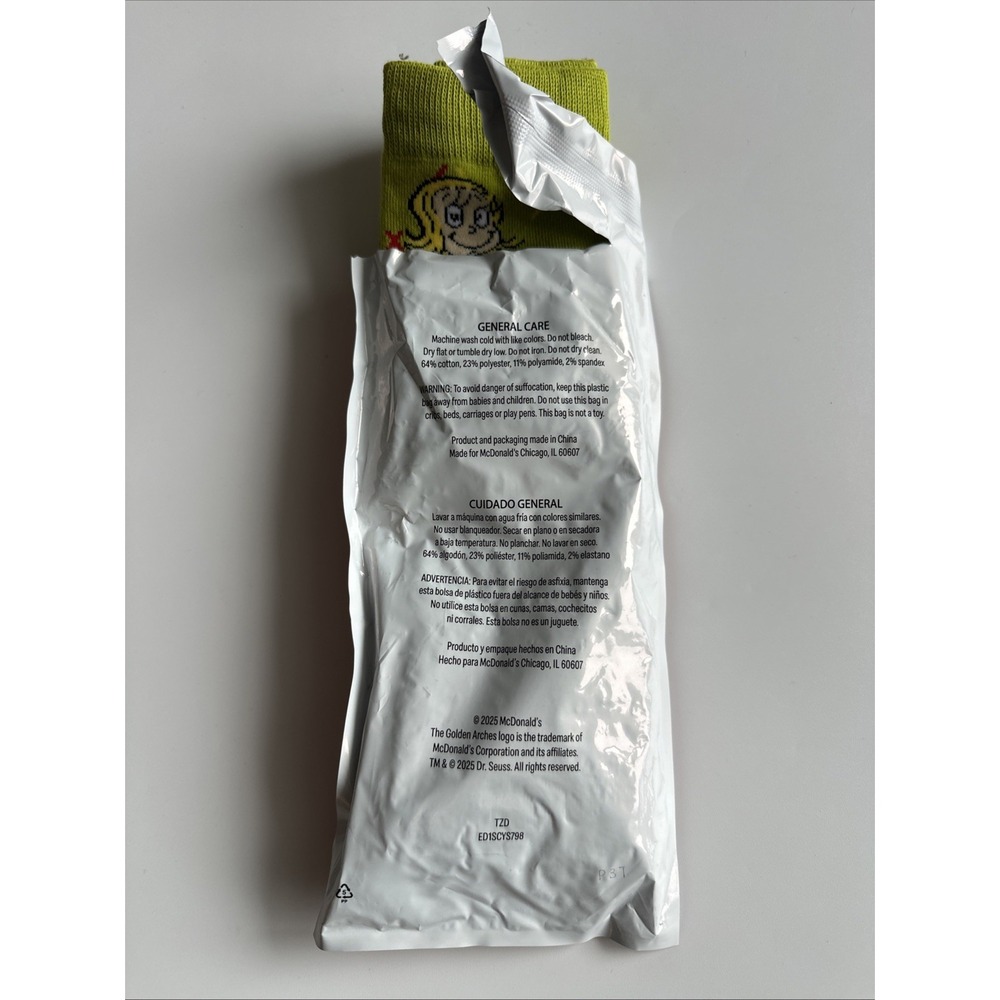2025 McDONALD'S Grinch Socks Christmas Adult Happy Meal Green Socks - Picture 4 of 5
